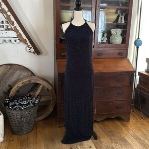 Jessica McClintock Gunne Sax Navy Glittery Open Back Prom Formal Dress 11/12